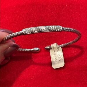 Elegant Sterling Silver Woven Cuff Bracelet With Crystals